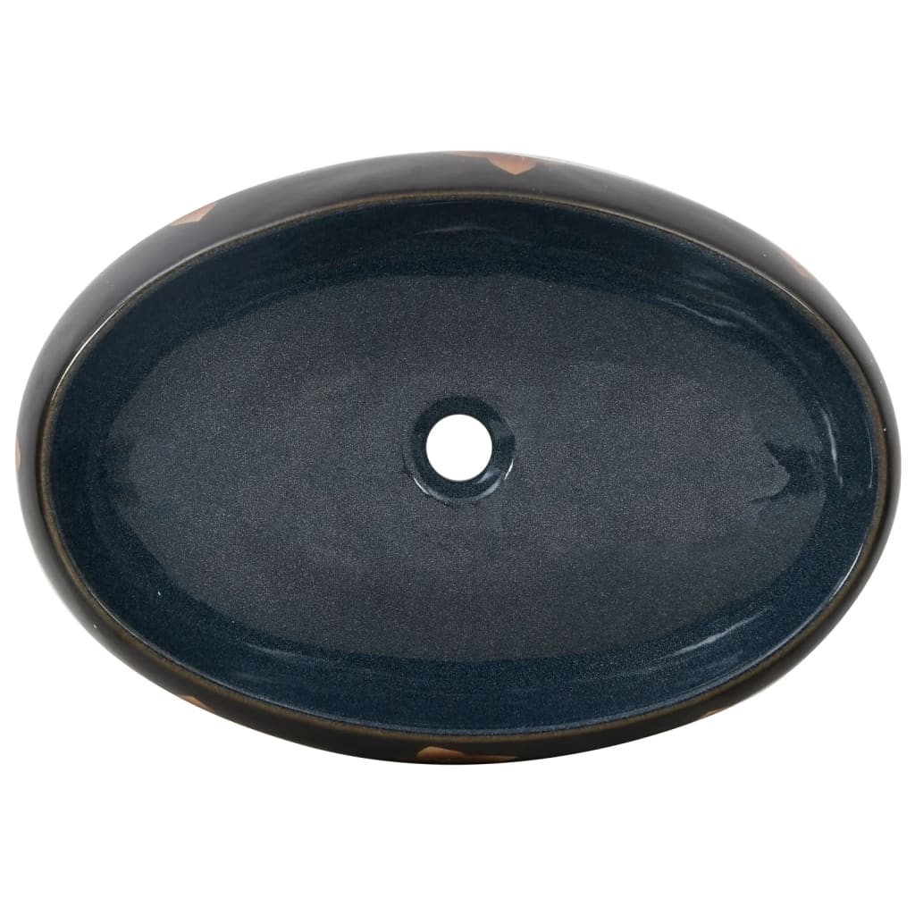 Nadgradni umivaonik crno-plavi ovalni 59 x 40 x 15 cm keramički