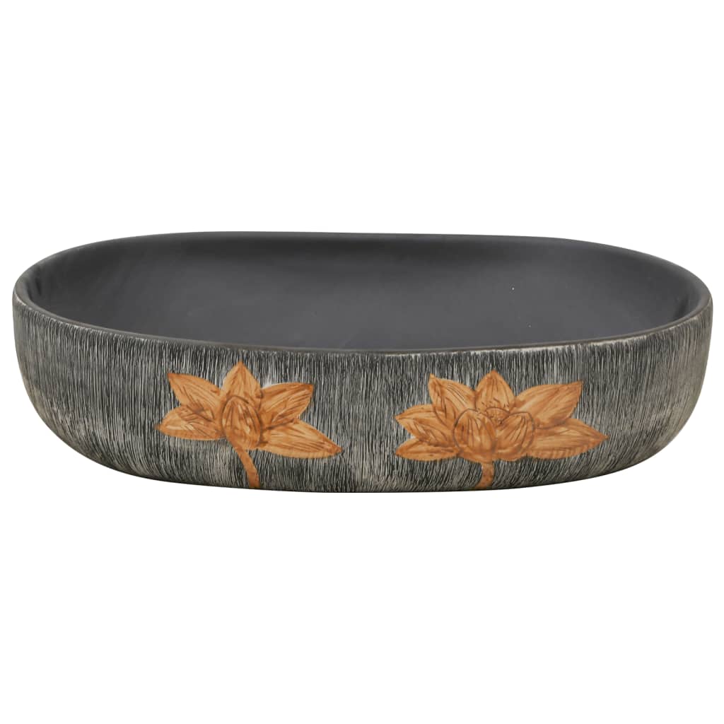 Nadgradni umivaonik sivo-crni ovalni 59x40x14 cm keramički