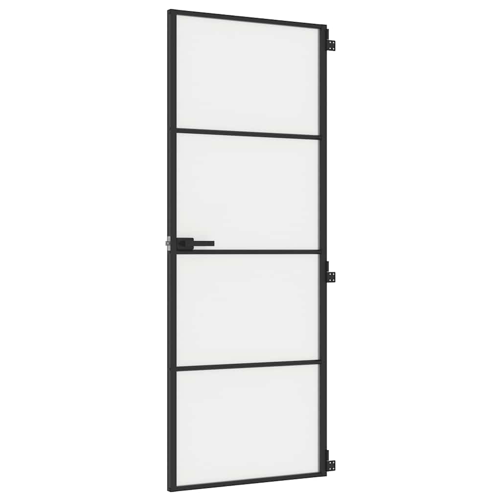 Sobna vrata tanka crna 76 x 201,5 cm kaljeno staklo i aluminij