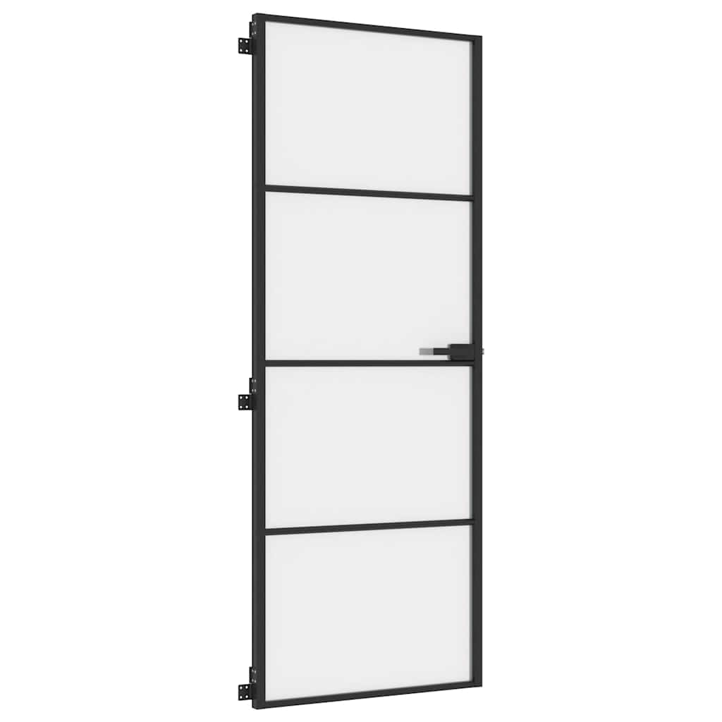 Sobna vrata tanka crna 76 x 201,5 cm kaljeno staklo i aluminij
