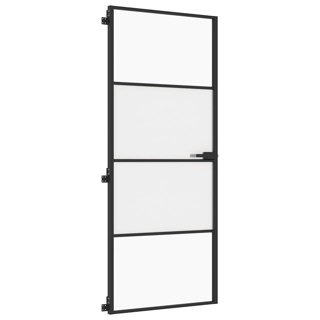 Sobna vrata tanka crna 83 x 201,5 cm kaljeno staklo i aluminij