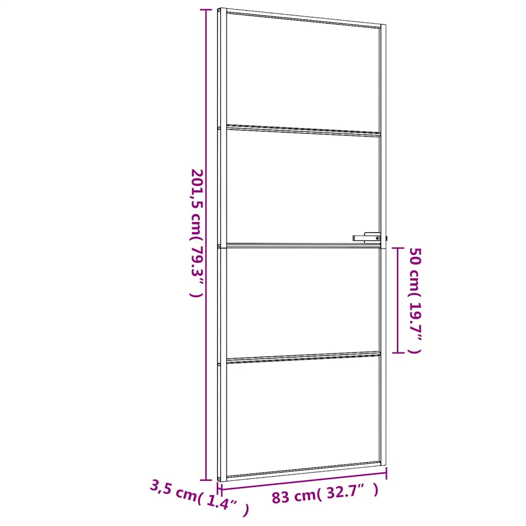 Sobna vrata tanka crna 83 x 201,5 cm kaljeno staklo i aluminij