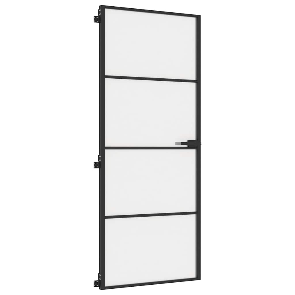 Sobna vrata tanka crna 83 x 201,5 cm kaljeno staklo i aluminij