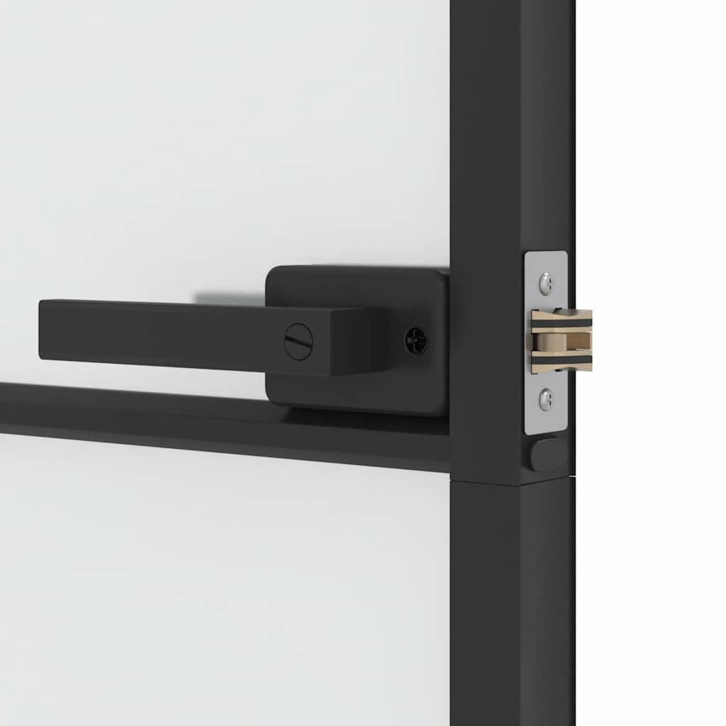 Sobna vrata tanka crna 83 x 201,5 cm kaljeno staklo i aluminij