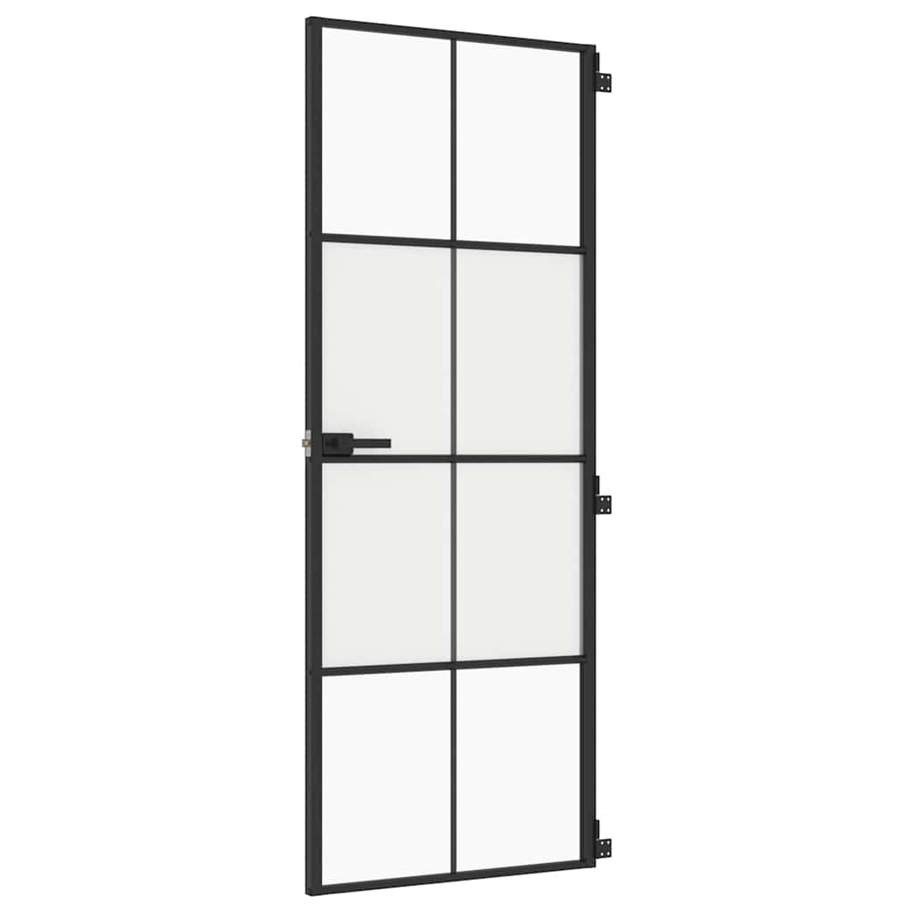 Sobna vrata tanka crna 76 x 201,5 cm kaljeno staklo i aluminij