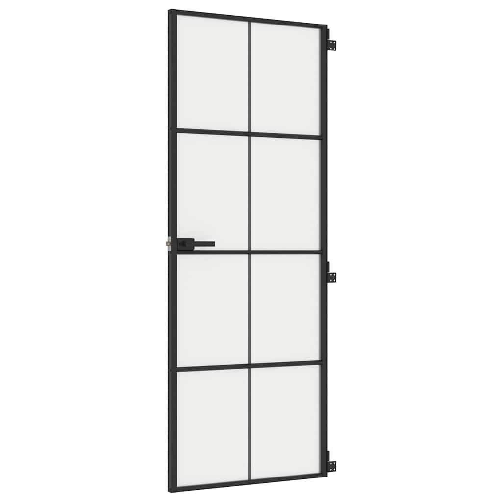 Sobna vrata tanka crna 76 x 201,5 cm kaljeno staklo i aluminij