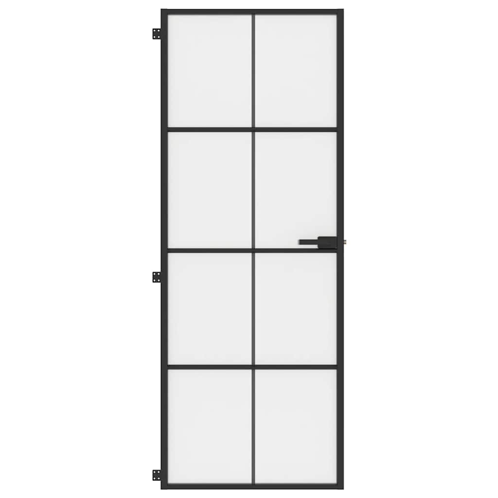 Sobna vrata tanka crna 76 x 201,5 cm kaljeno staklo i aluminij