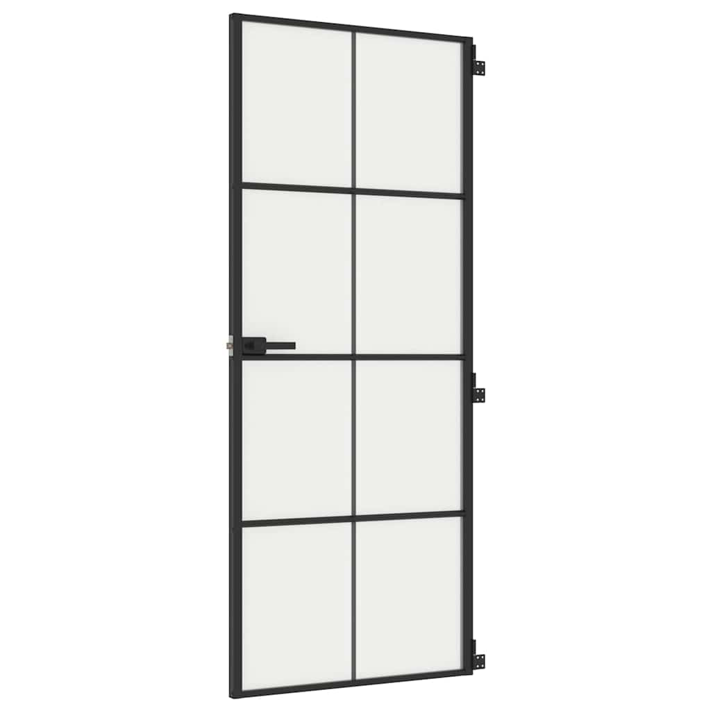 Sobna vrata tanka crna 83 x 201,5 cm kaljeno staklo i aluminij