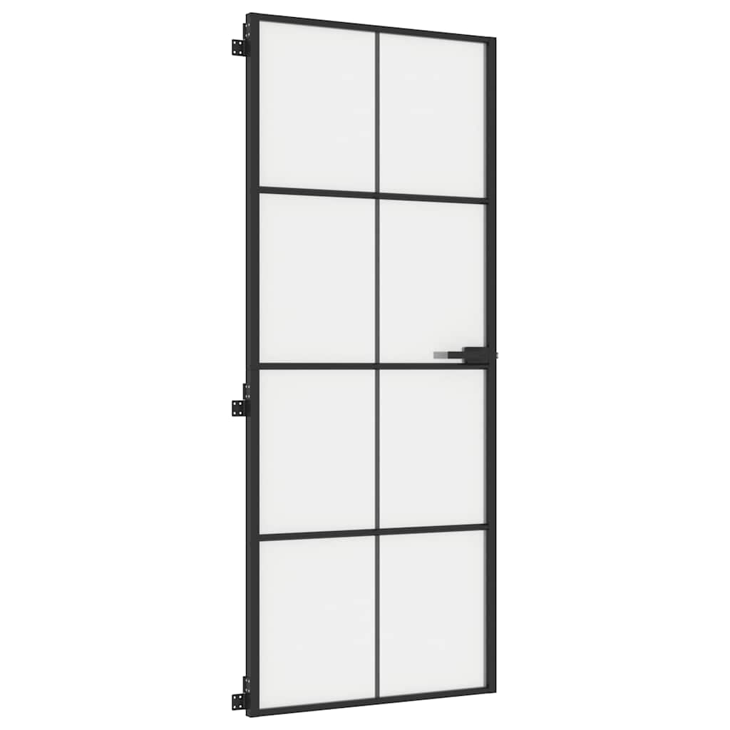Sobna vrata tanka crna 83 x 201,5 cm kaljeno staklo i aluminij