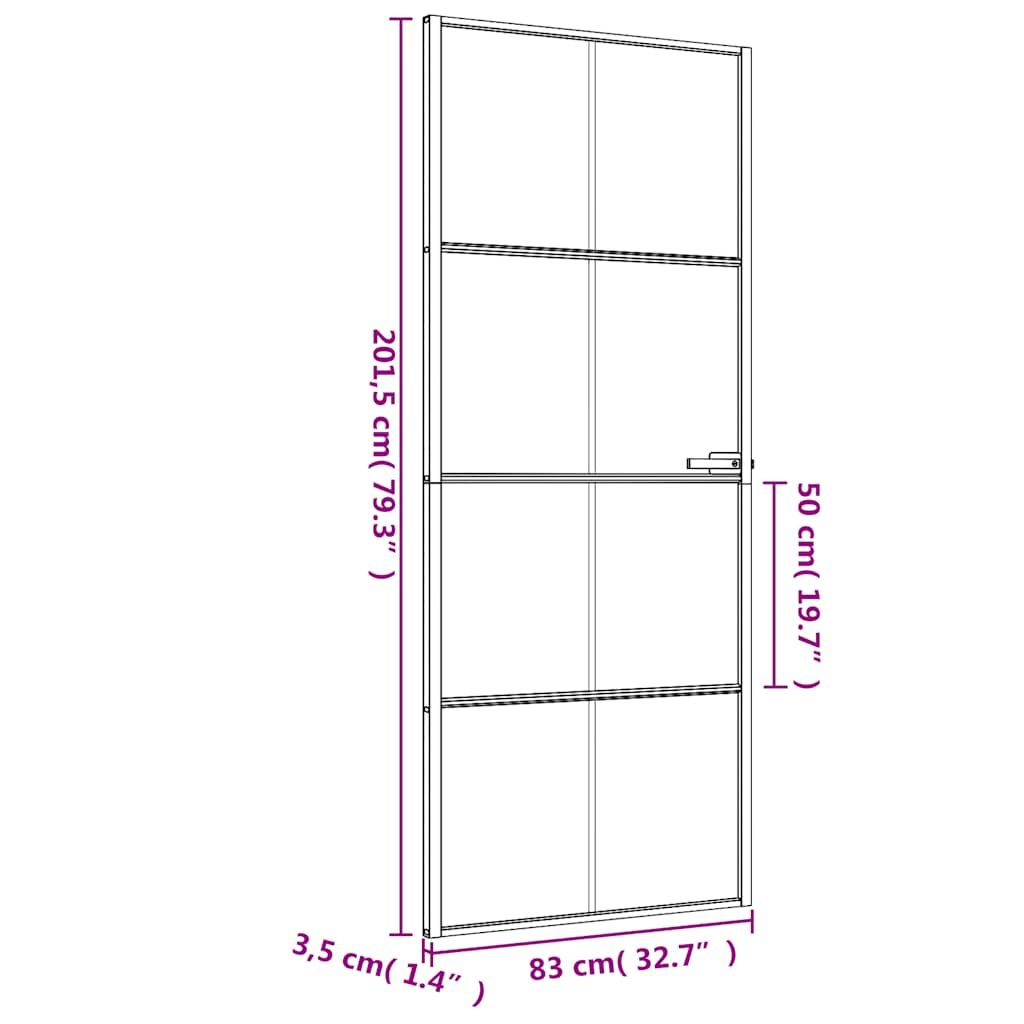 Sobna vrata tanka crna 83 x 201,5 cm kaljeno staklo i aluminij