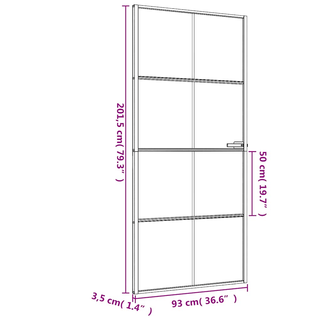 Sobna vrata tanka crna 93x201,5 cm kaljeno staklo i aluminij