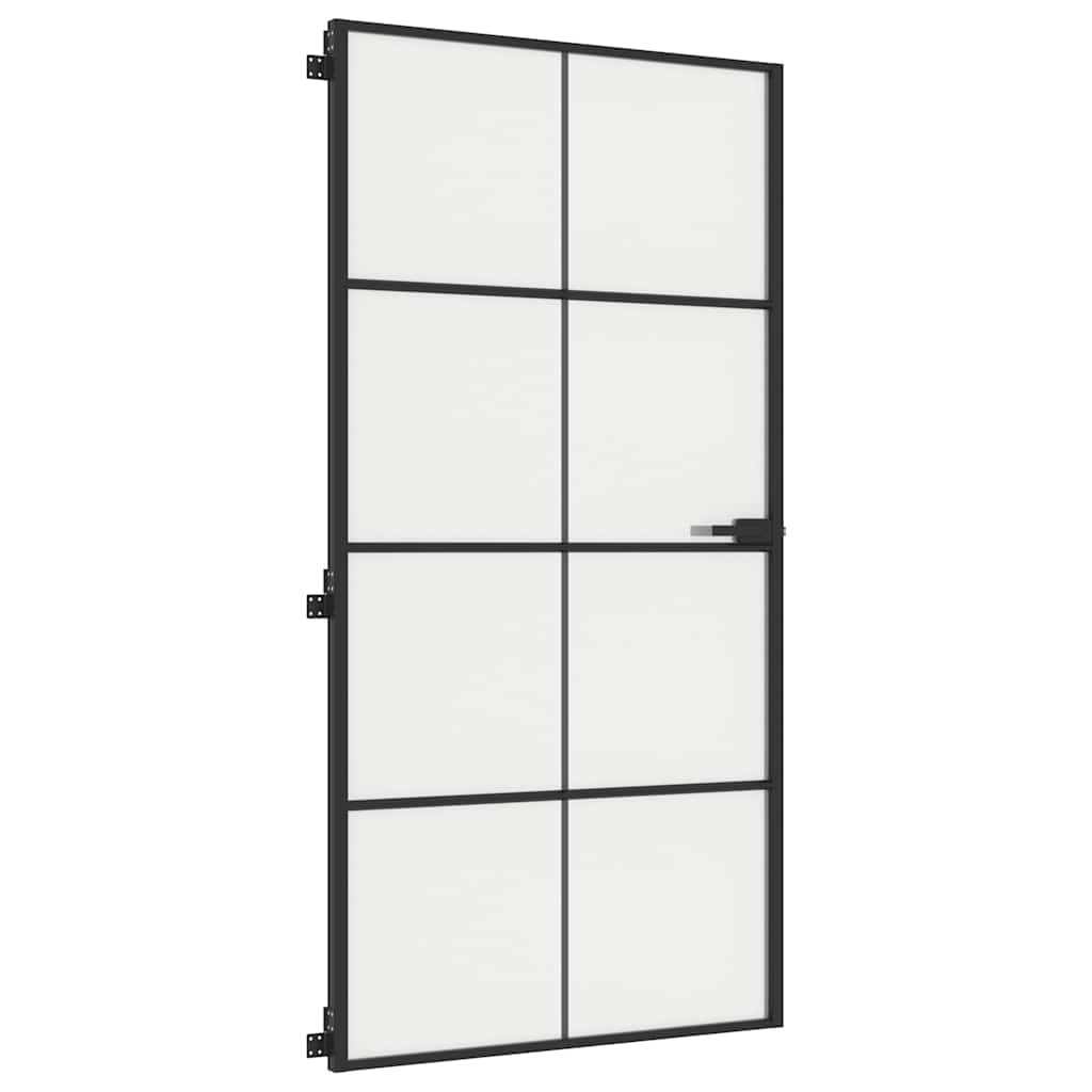 Sobna vrata tanka crna 102,5x201,5 cm kaljeno staklo i aluminij