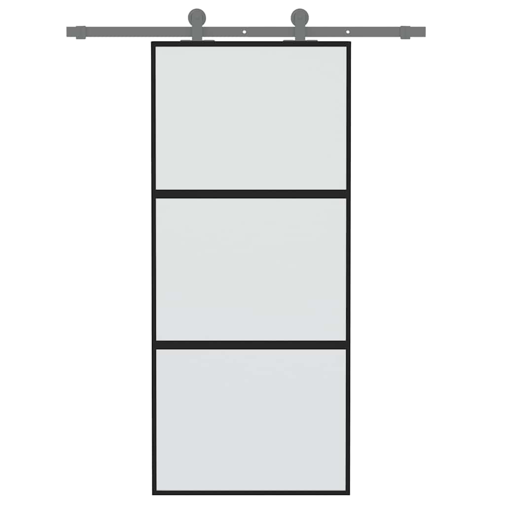 Klizna vrata crna 90 x 205 cm od kaljenog stakla i aluminija