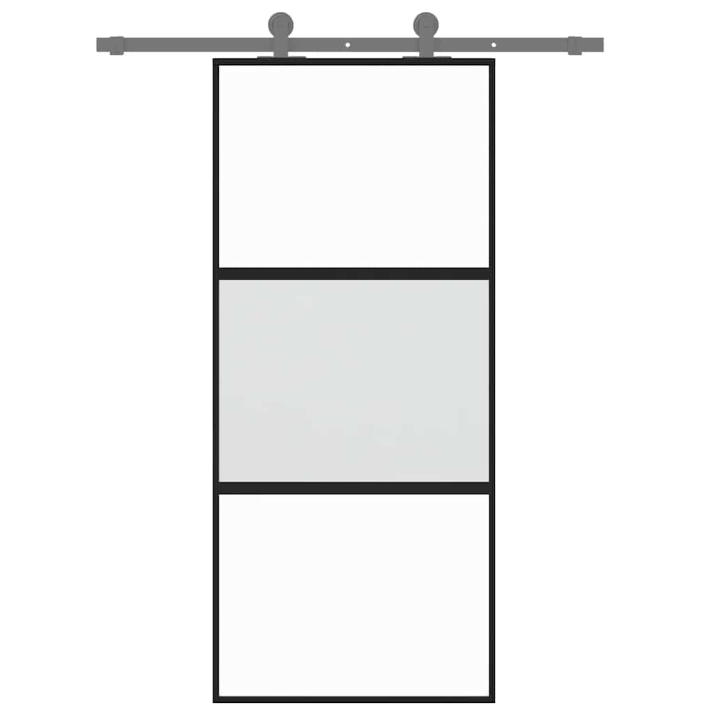 Klizna vrata crna 90 x 205 cm od kaljenog stakla i aluminija