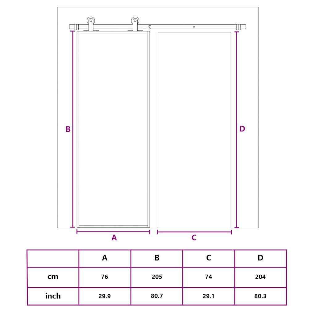 Klizna vrata bijela 76x205 cm od kaljenog stakla i aluminija