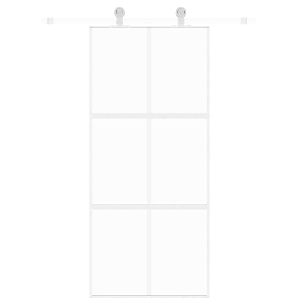 Klizna vrata bijela 90 x 205 cm od kaljenog stakla i aluminija