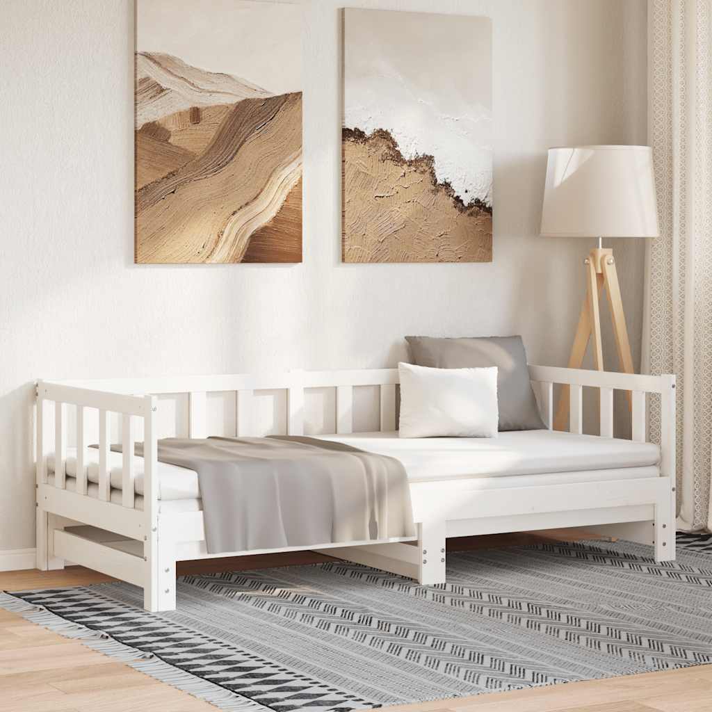 Dnevni krevet na razvlačenje bijeli 90x200 cm masivna borovina