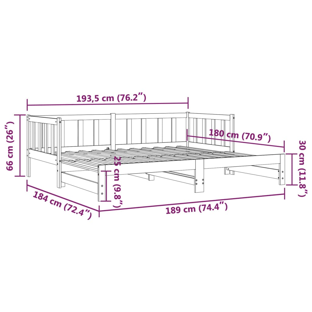 Dnevni krevet na razvlačenje 90 x 190 cm od masivne borovine