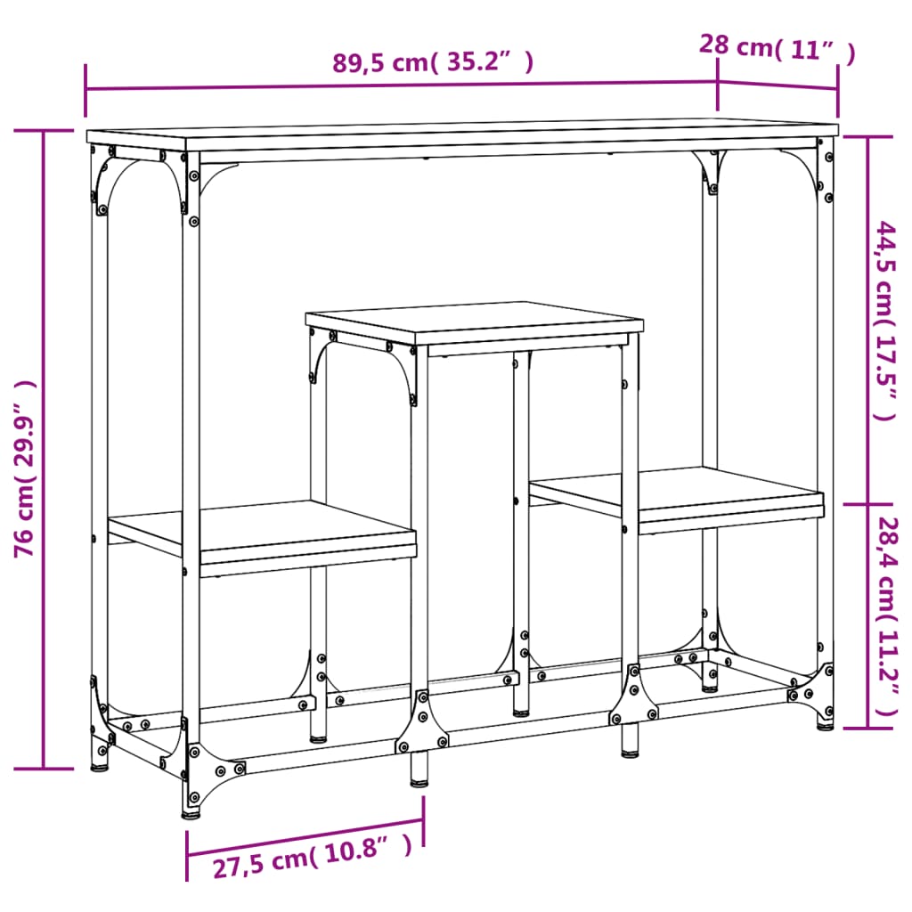 Konzolni stol siva boja hrasta 89,5x28x76 cm konstruirano drvo