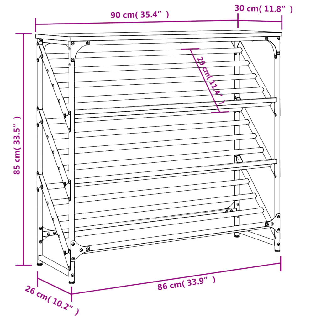 Stalak za cipele boja hrasta 90x30x85 cm konstruirano drvo