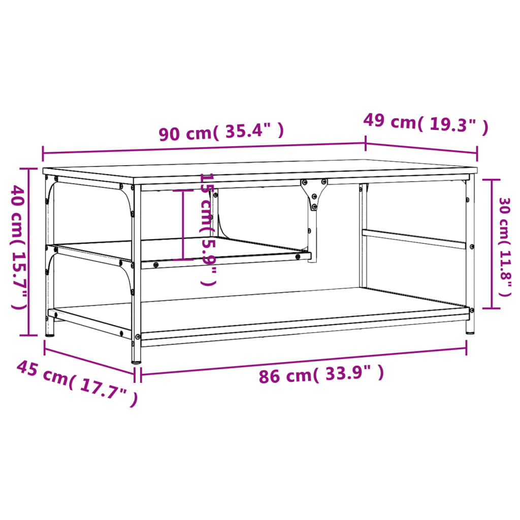 Stolić za kavu boja sivog hrasta 90x49x40 cm konstruirano drvo