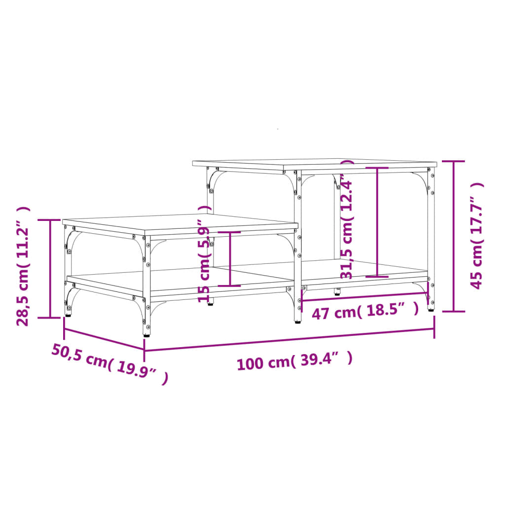 Stolić za kavu crni 100x50,5x45 cm konstruirano drvo