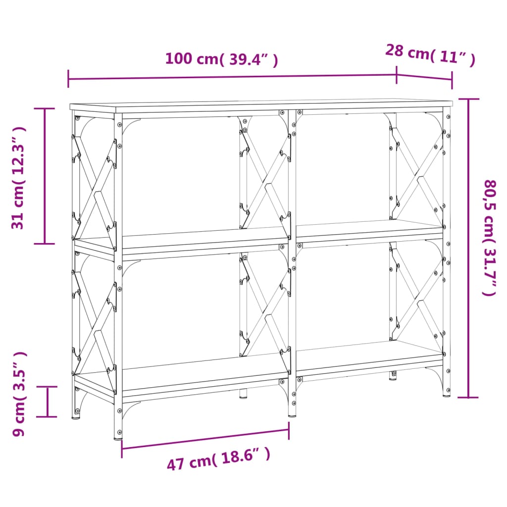 Konzolni stol boja hrasta 100 x 28 x 80,5 cm konstruirano drvo