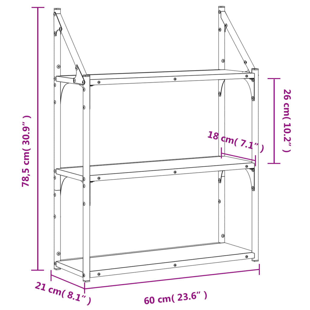 Zidna polica s 3 razine dimljenog hrasta 60x21x78,5 cm drvena