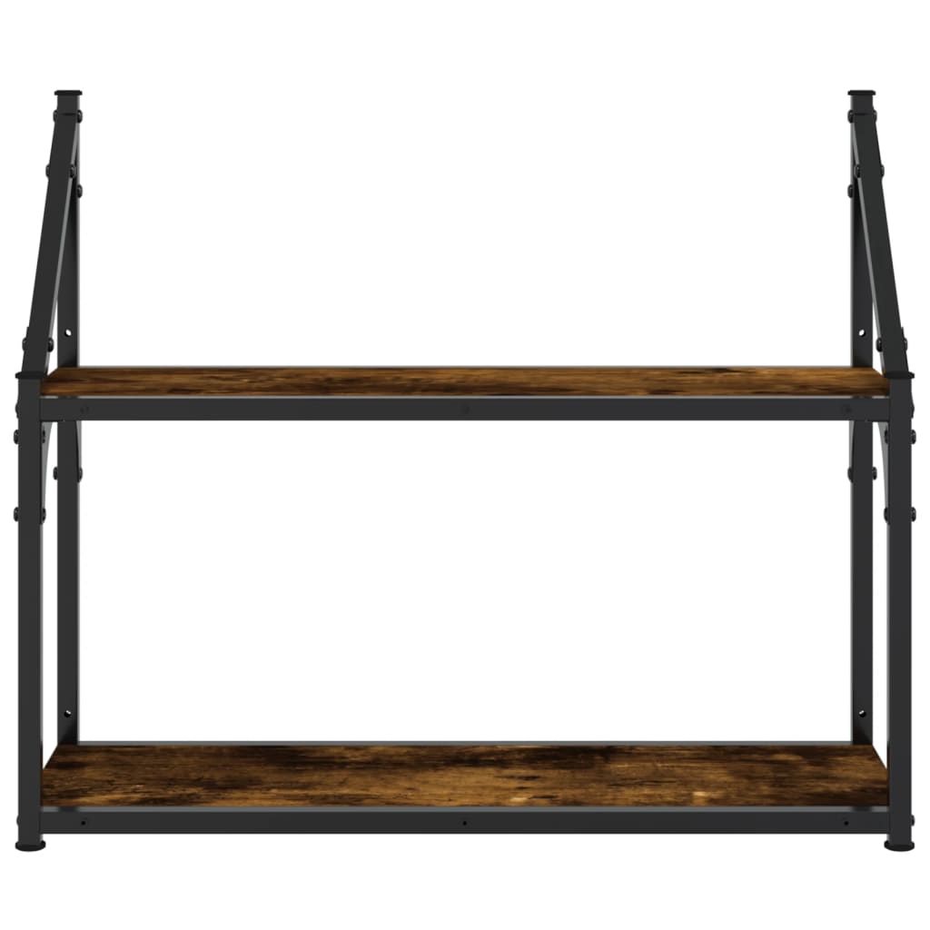 Zidna polica s 2 razine dimljenog hrasta 60x21x51 cm drvena