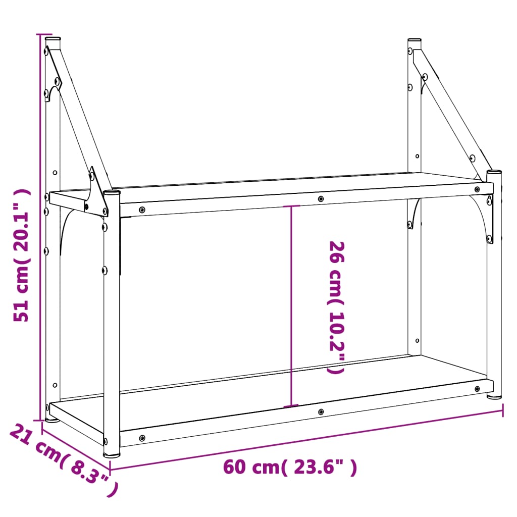 Zidna polica s 2 razine sivog hrasta sonome 60x21x51 cm drvena
