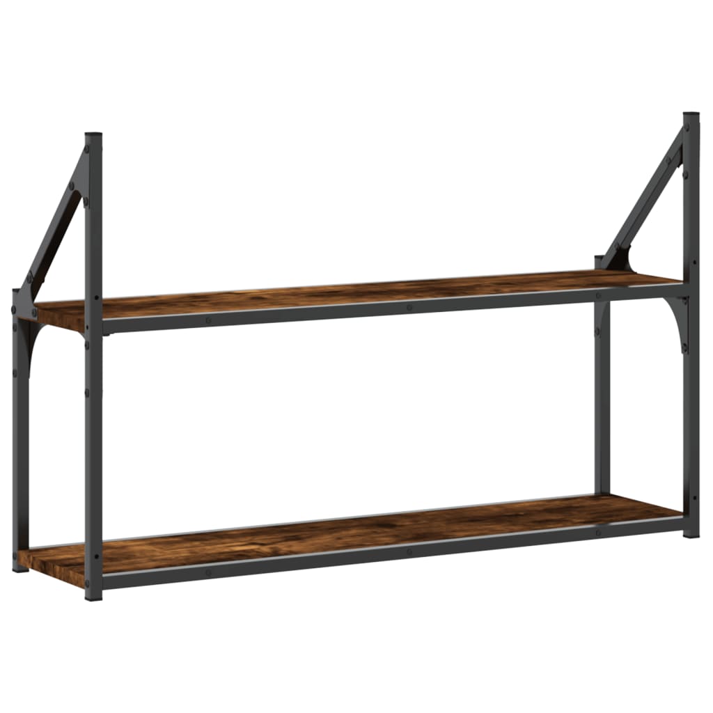 Zidna polica s 2 razine dimljenog hrasta 80x21x51 cm drvena