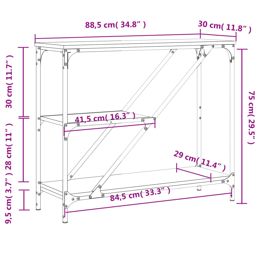 Konzolni stol boja hrasta 88,5x30x75 cm konstruirano drvo