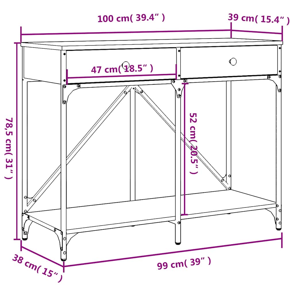 Konzolni stol crni 100 x 39 x 78,5 cm od konstruiranog drva