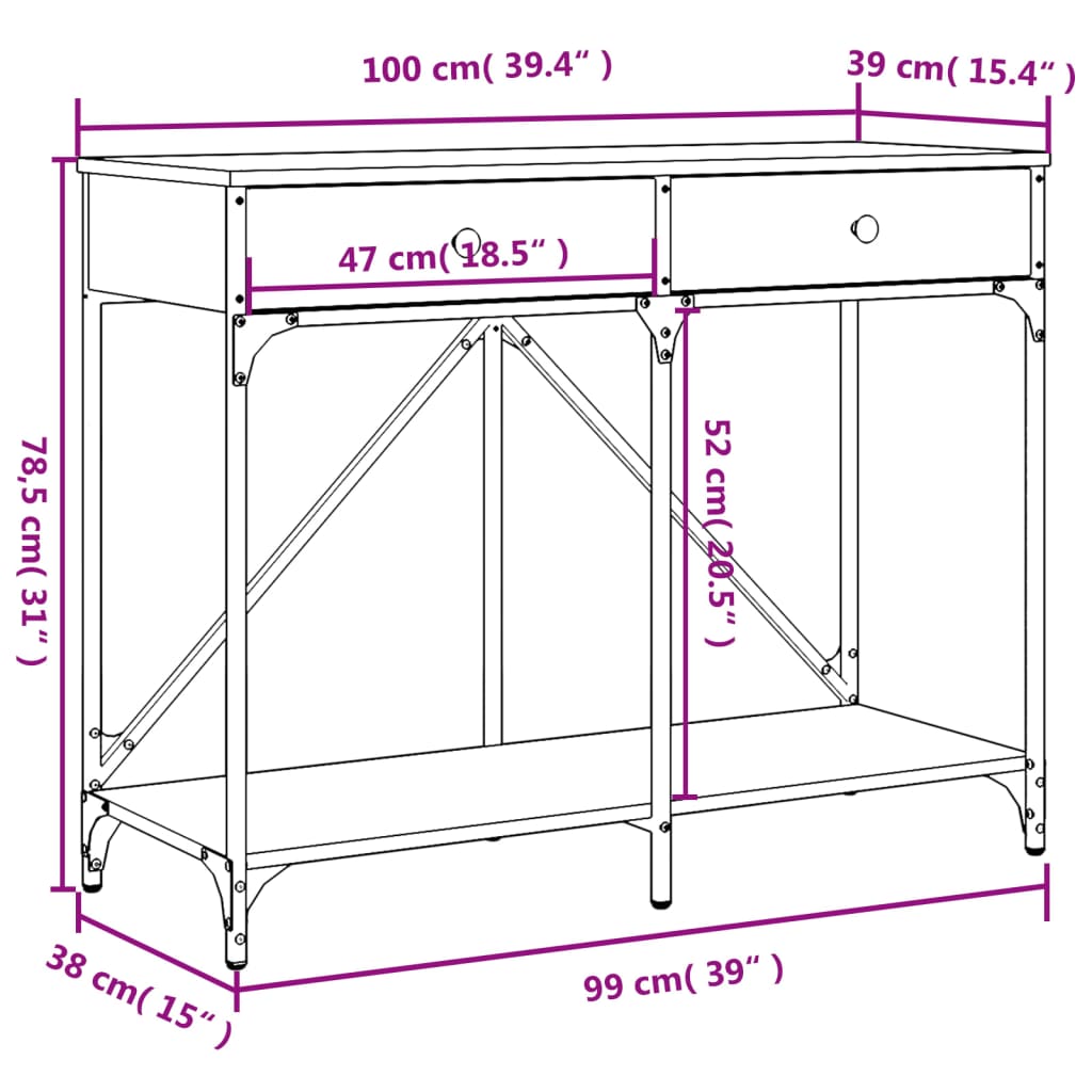 Konzolni stol boja smeđeg hrasta 100x39x78,5 cm