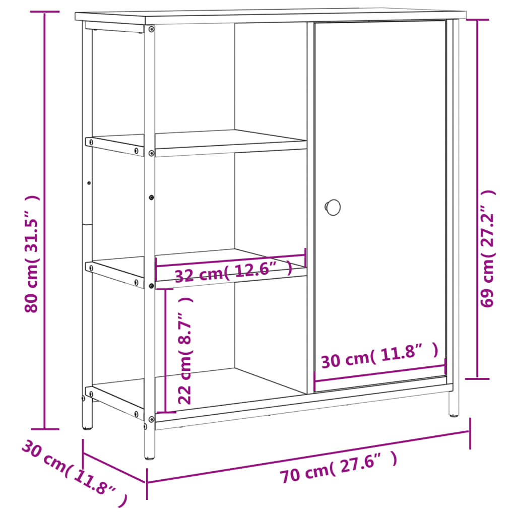 Komoda crna 70 x 30 x 80 cm od konstruiranog drva