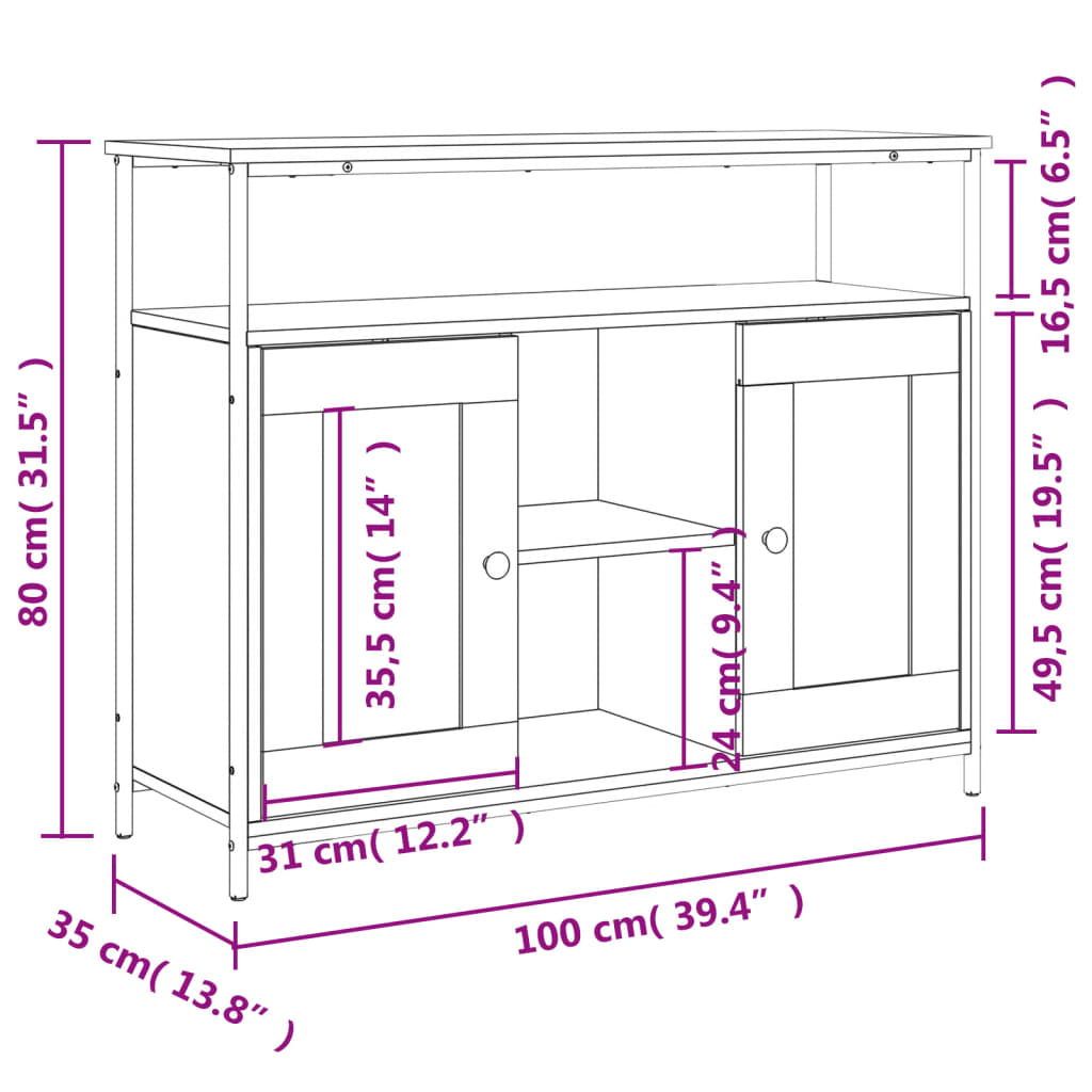 Komoda siva boja hrasta 100x35x80 cm od konstruiranog drva
