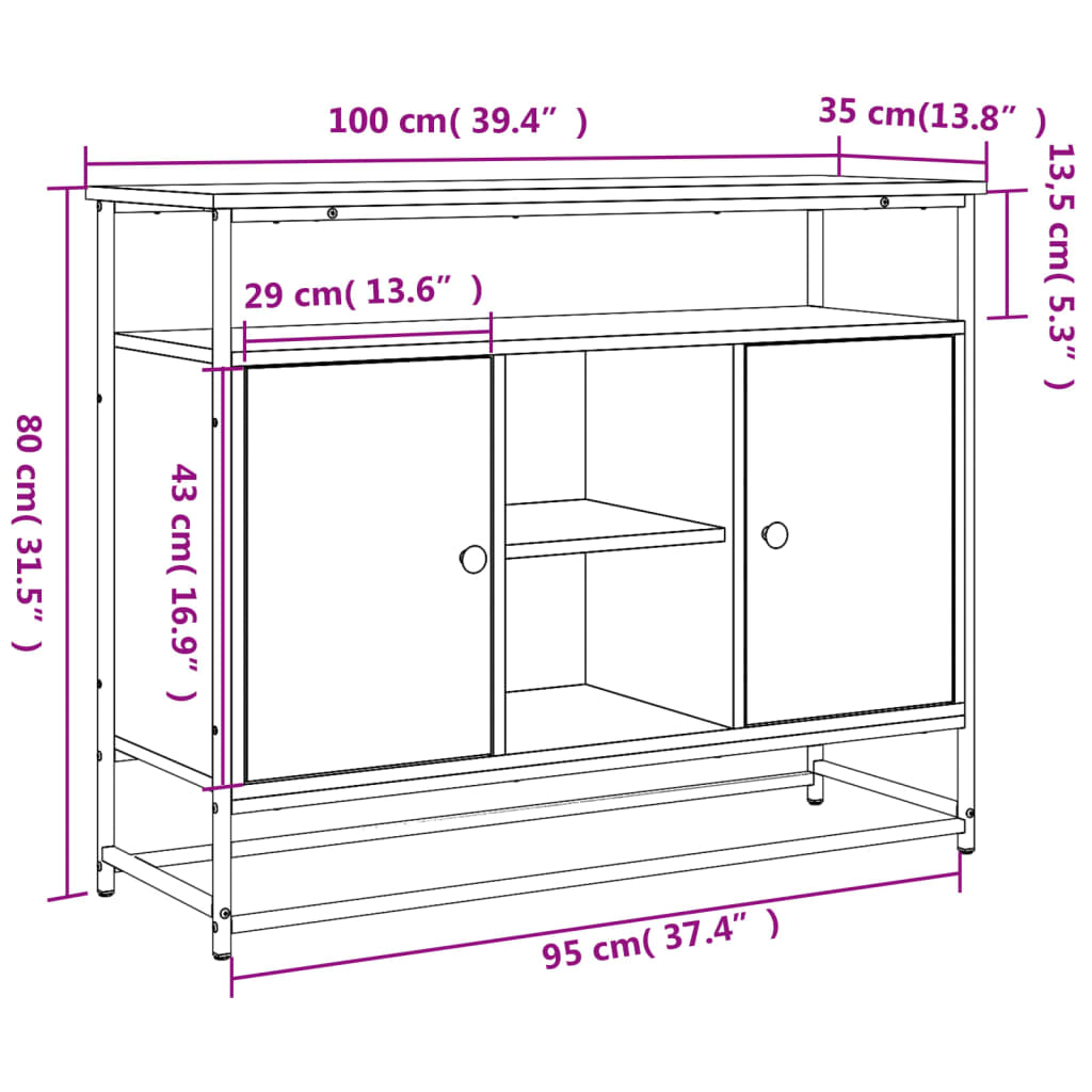 Komoda siva boja hrasta 100x35x80 cm od konstruiranog drva