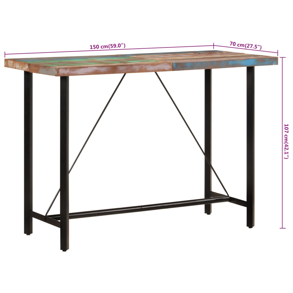 Barski stol 150 x 70 x 107 cm masivno obnovljeno drvo i željezo