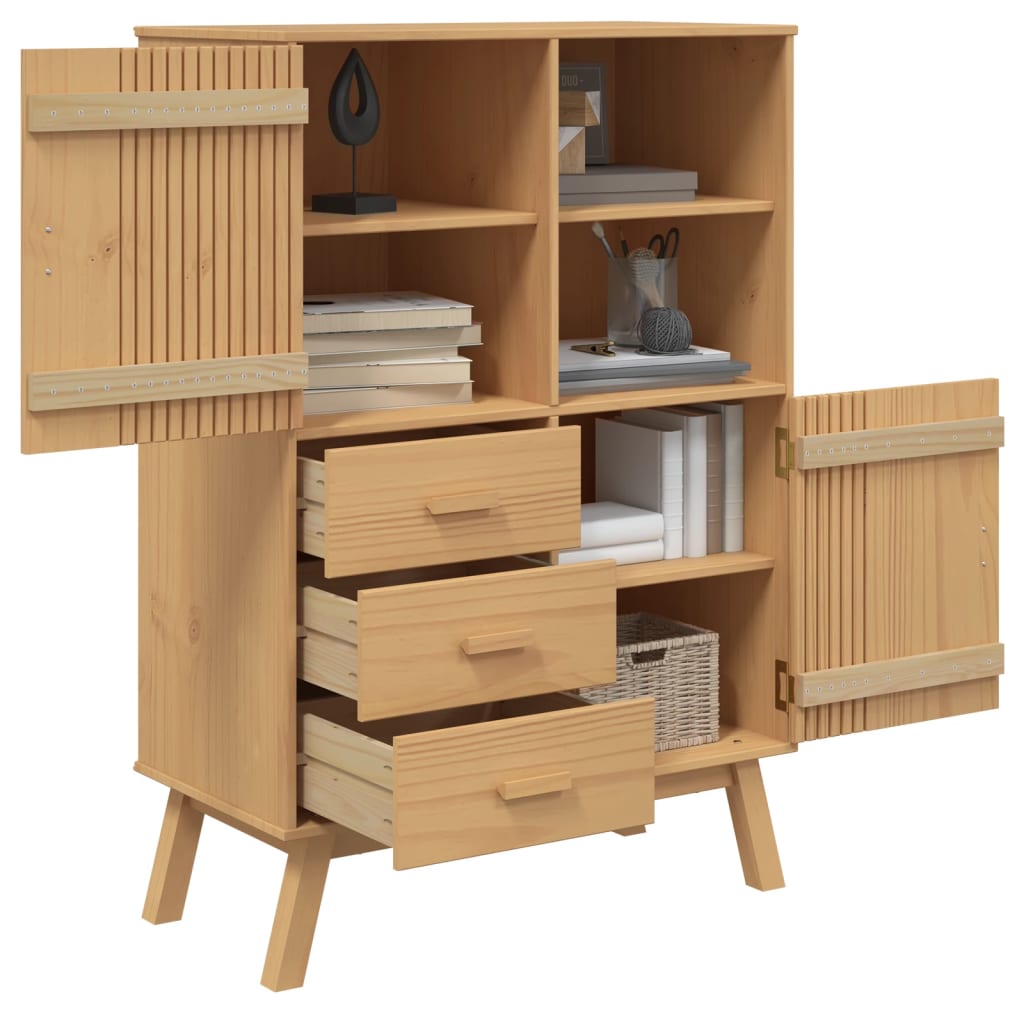 Visoka komoda OLDEN smeđa 85 x 43 x 125 cm od masivne borovine