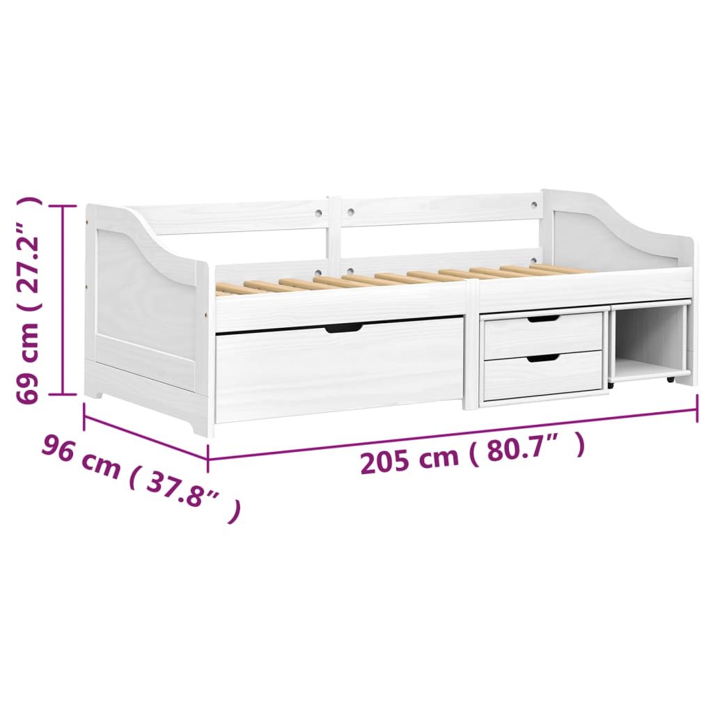 Dnevni ležaj s 3 ladice IRUN bijeli 90x200 cm masivna borovina