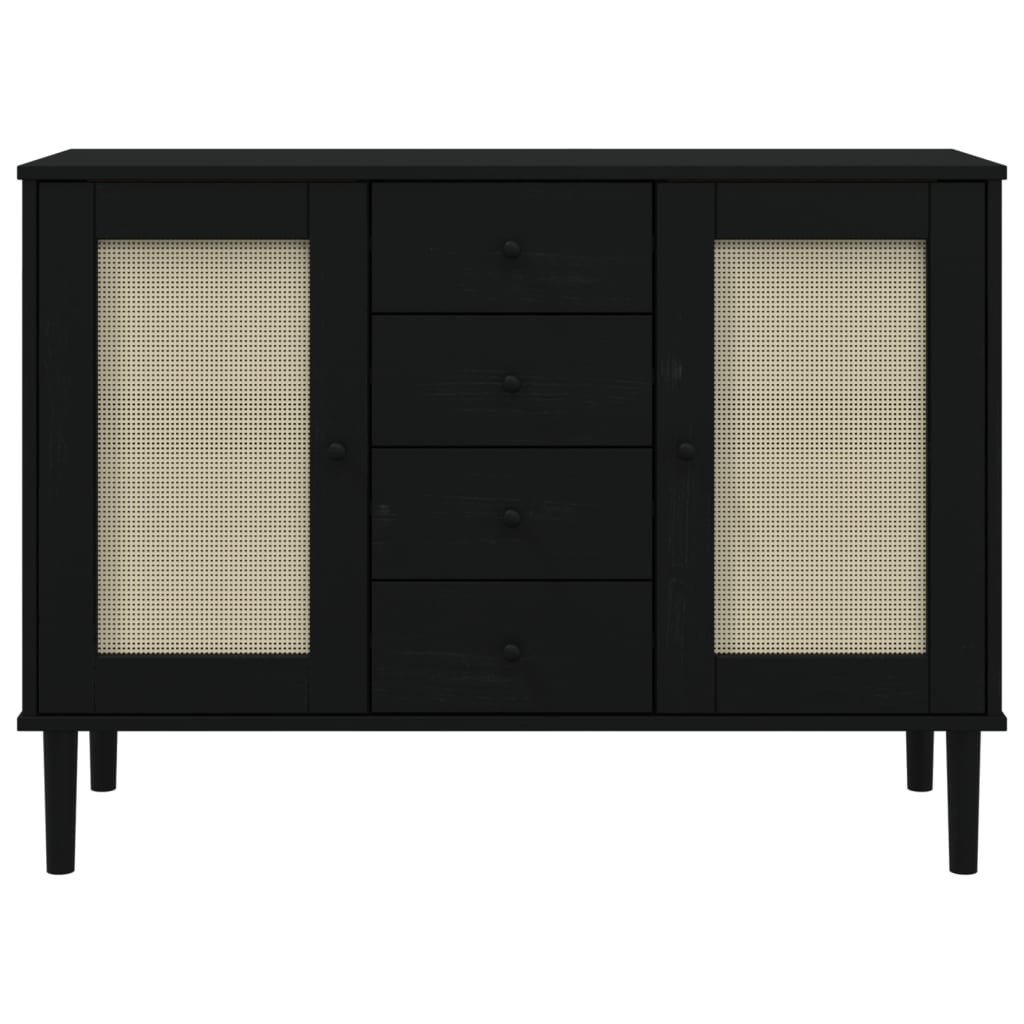 Komoda SENJA crna izgled ratana 112x40x80 cm masivna borovina