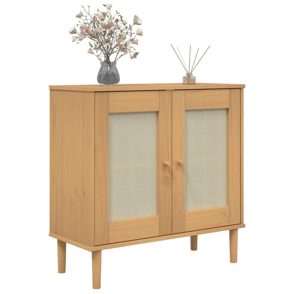 Komoda SENJA smeđa izgled ratana 80x35x80 cm masivna borovina