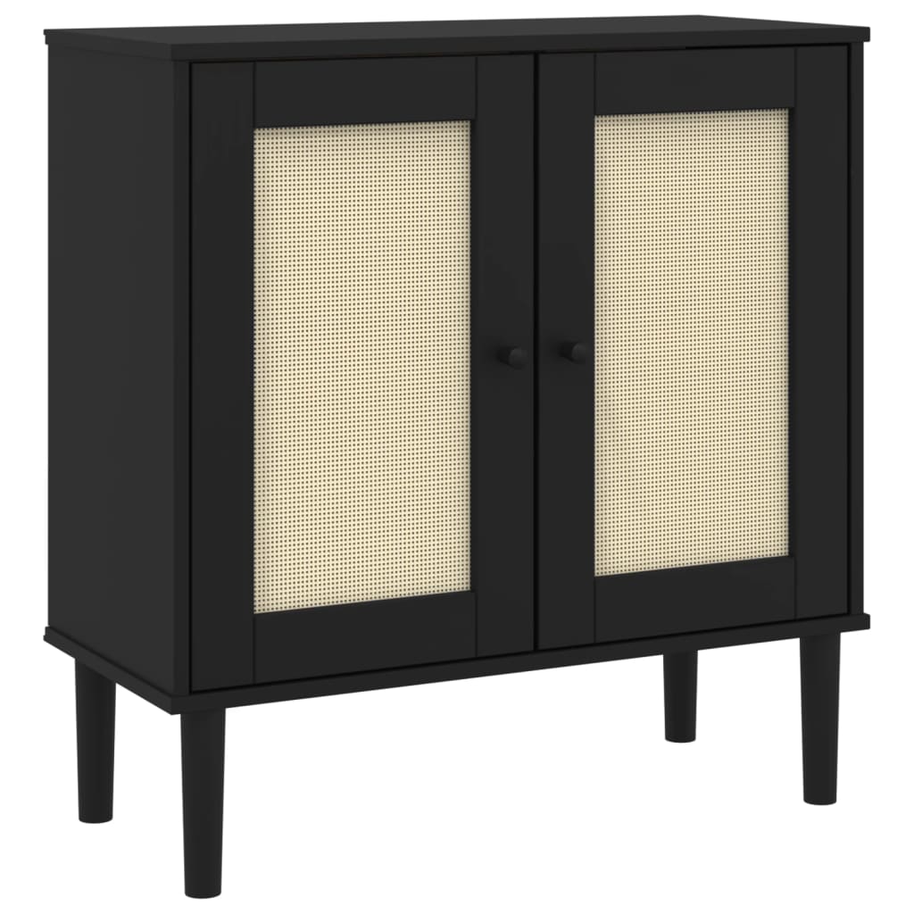 Komoda SENJA crna izgled ratana 80x35x80 cm masivna borovina