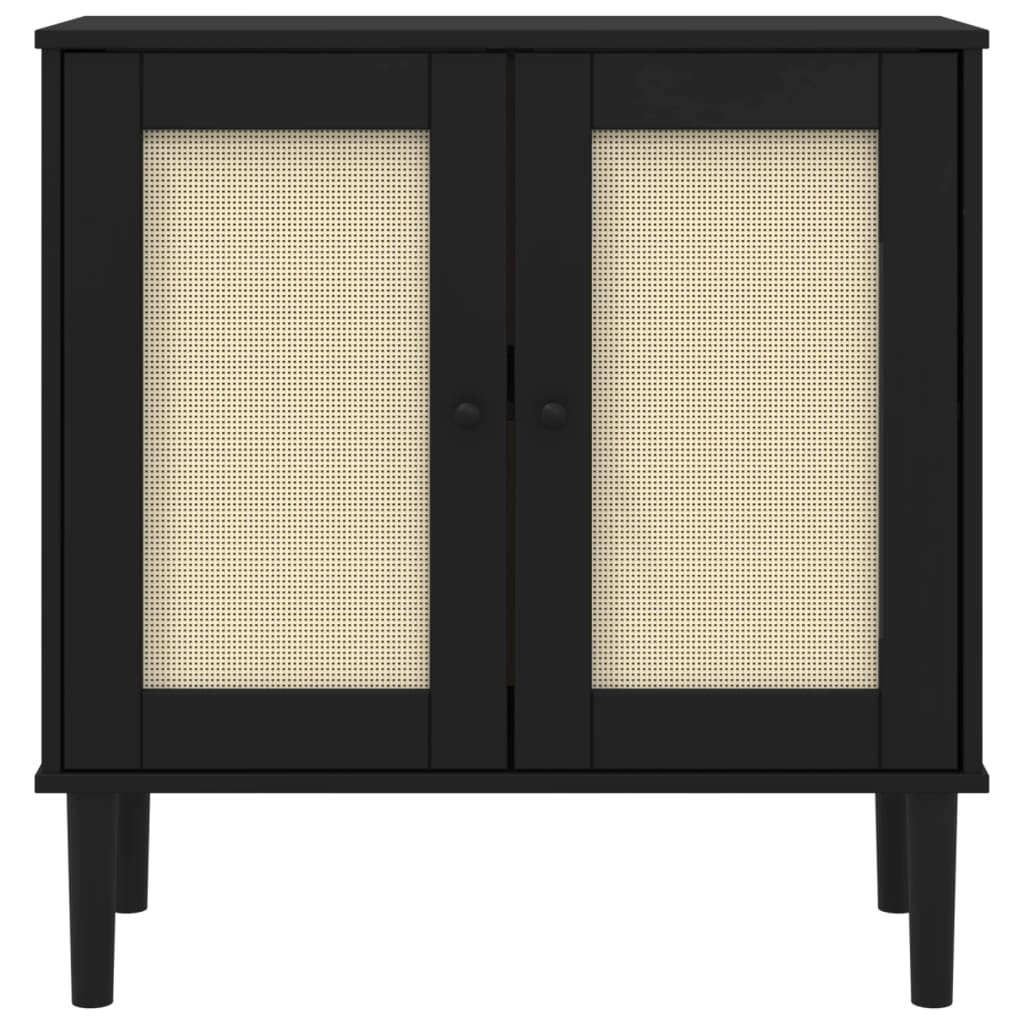 Komoda SENJA crna izgled ratana 80x35x80 cm masivna borovina