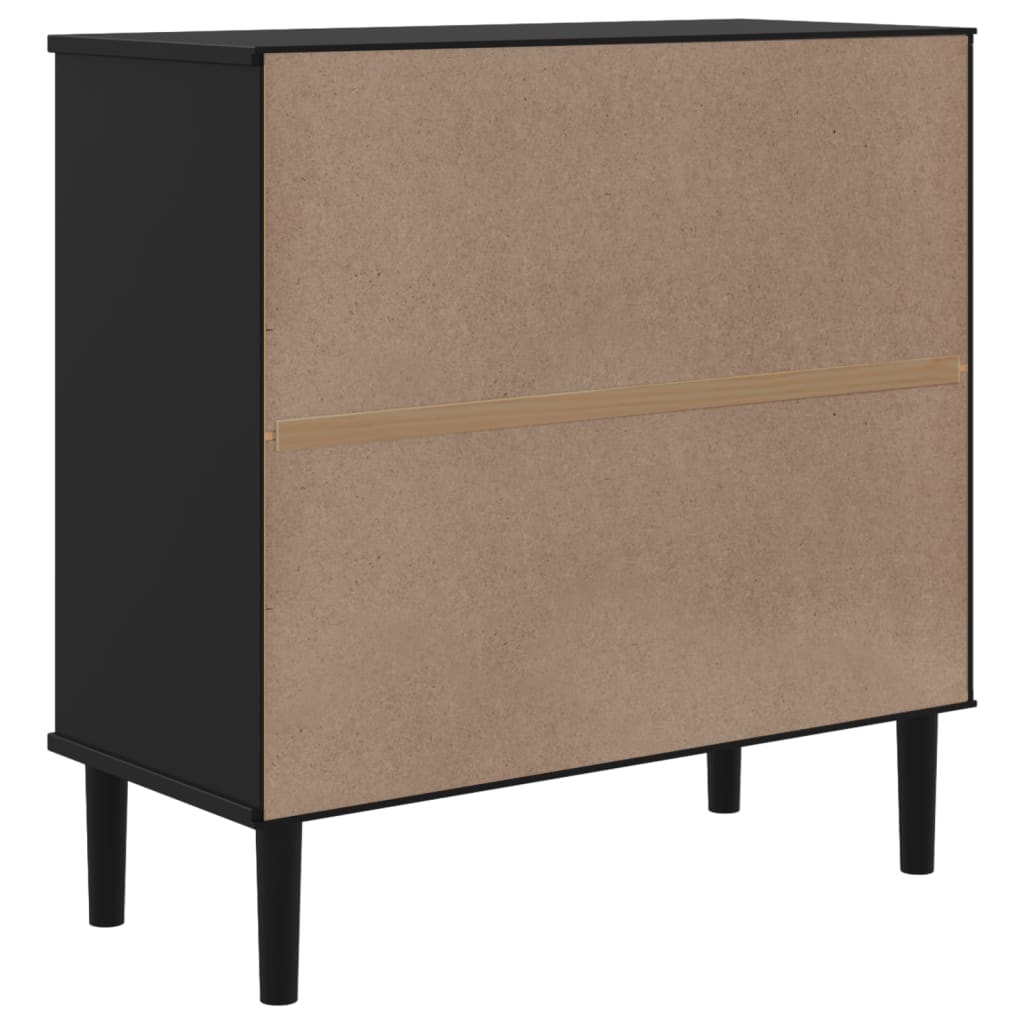 Komoda SENJA crna izgled ratana 80x35x80 cm masivna borovina