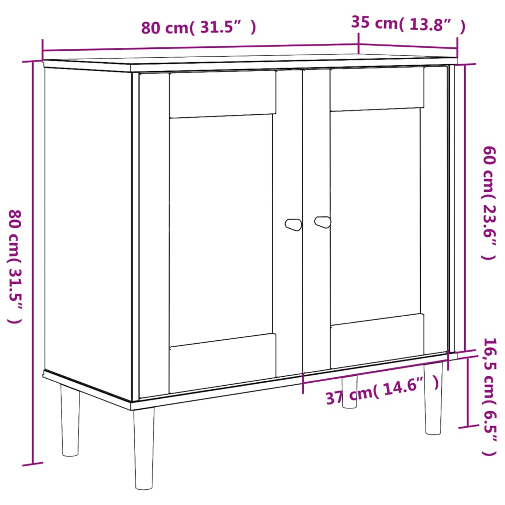 Komoda SENJA crna izgled ratana 80x35x80 cm masivna borovina