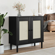 Komoda SENJA crna izgled ratana 80x35x80 cm masivna borovina