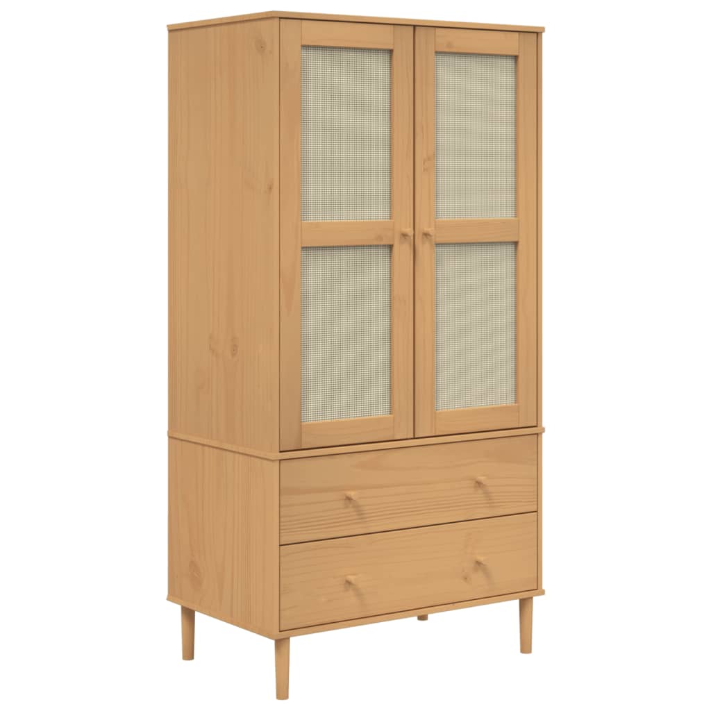 Komoda SENJA smeđa izgled ratana 90x55x175 cm masivna borovina