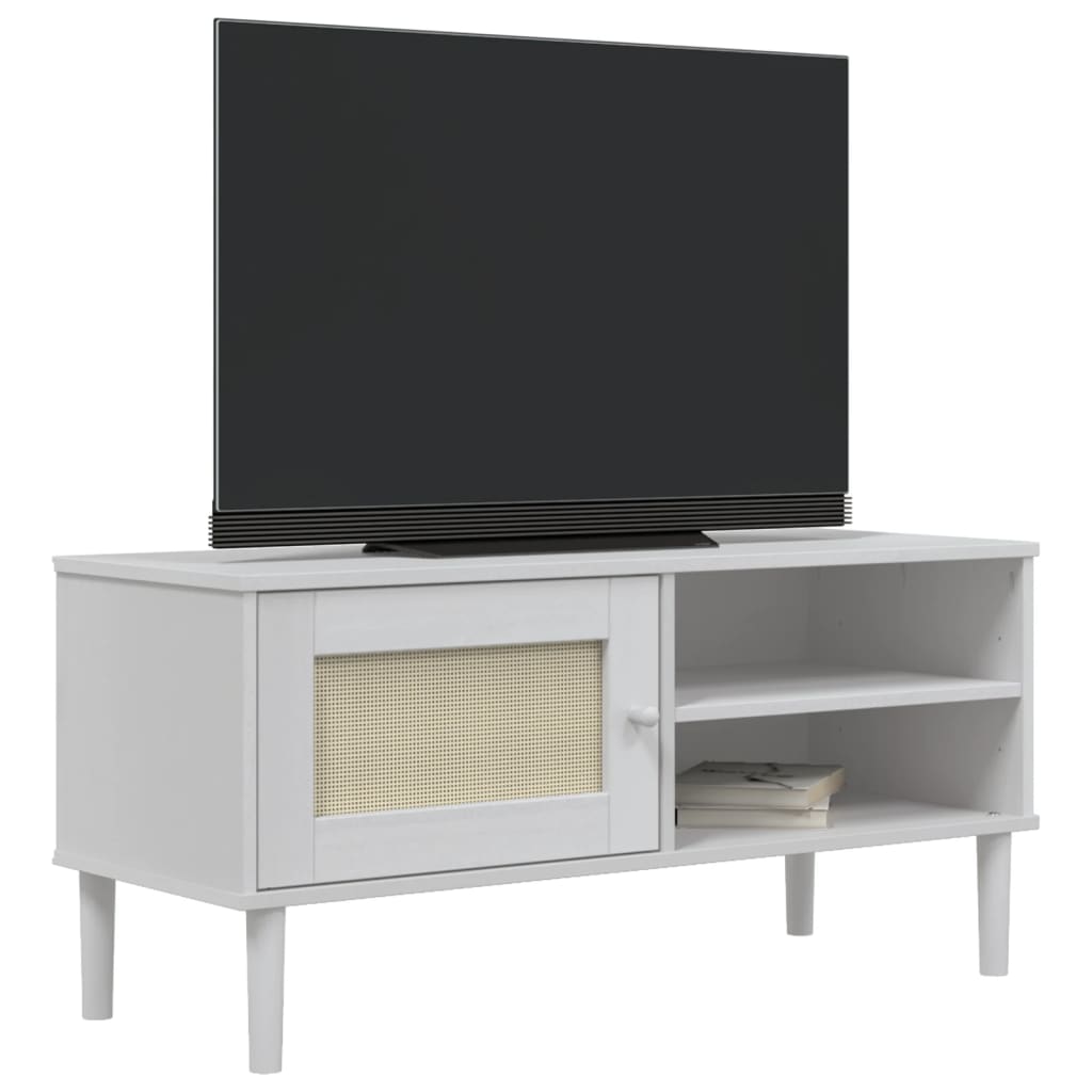 TV ormarić SENJA izgled ratana bijeli 106x40x49 cm od borovine