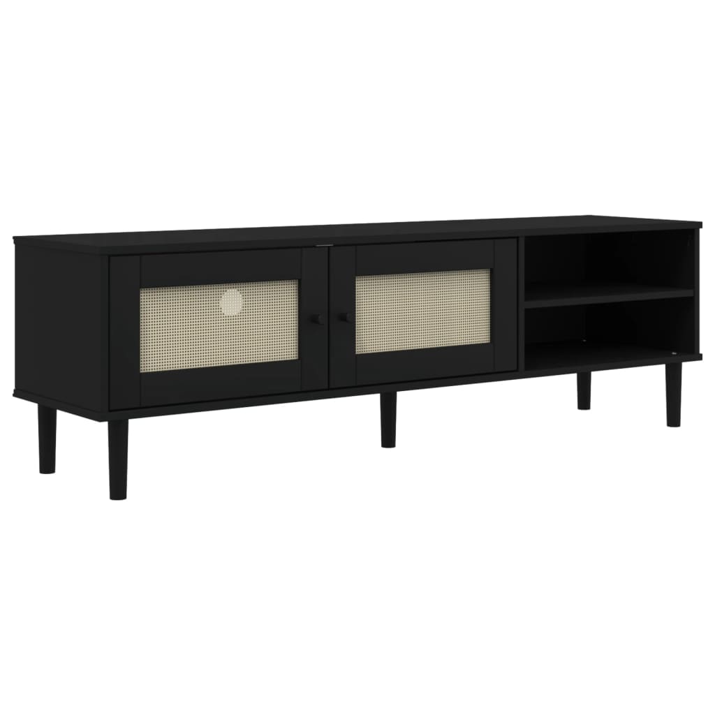 TV ormarić SENJA izgled ratana crni 158x40x49cm od borovine